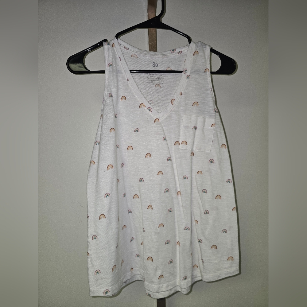 SO Women's White Tank Top with Subtle Rainbow Pattern